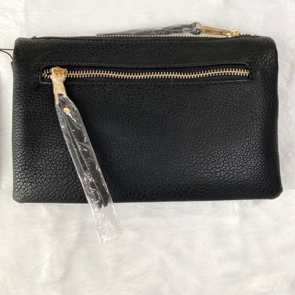 NWT Francesca’s Collection Black Slim Crossbody Bag or Clutch with Gold Chain - Picture 5 of 14